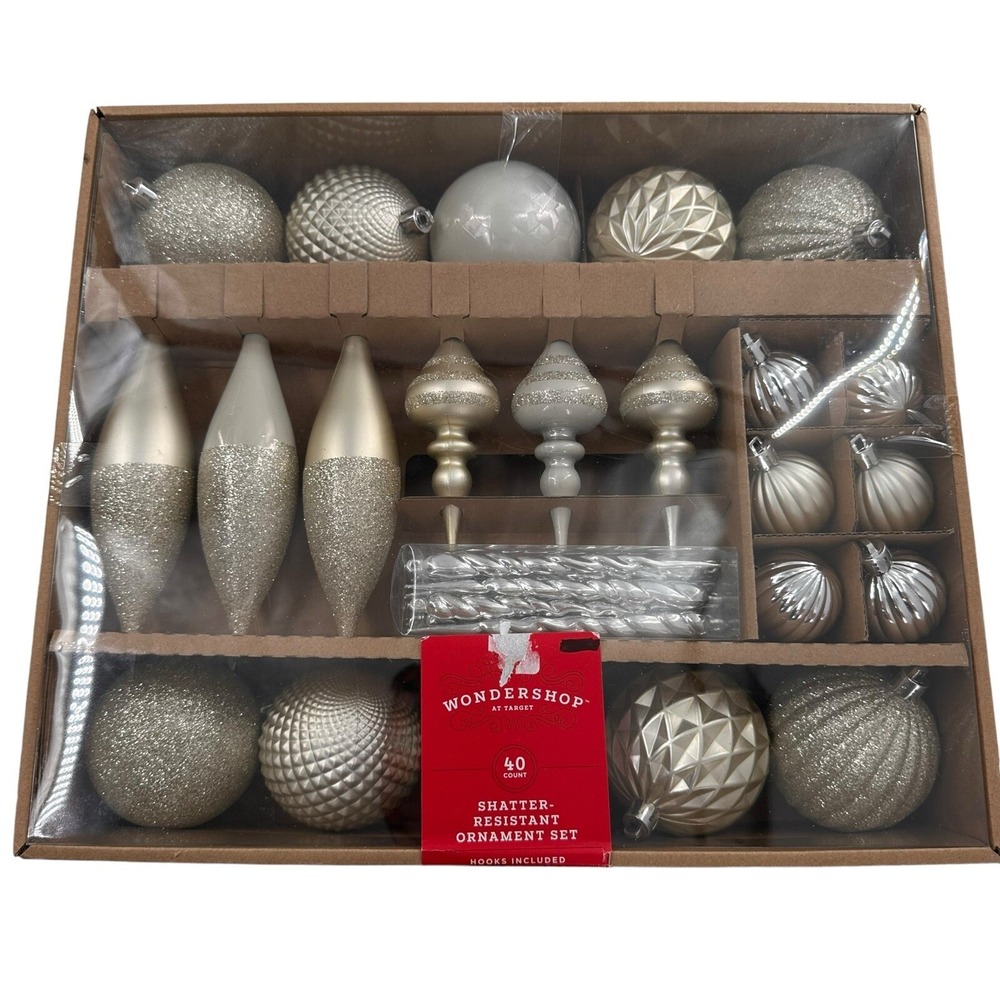 40 Shatter-Resistant Round Metallic Christmas Tree Ornament Wondershop 2023